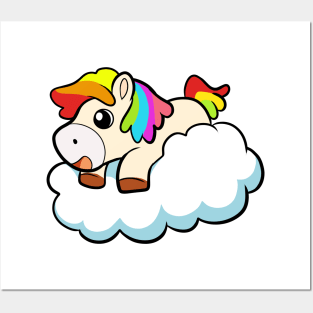 Happy Flying Rainbow Unicorn on Cloud Posters and Art